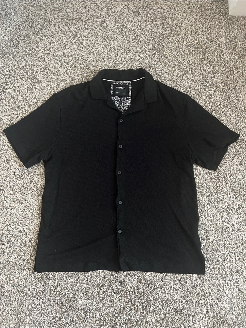 Denim & Flower Black Short-Sleeve Button-Down Shirt Size XL
